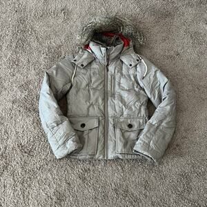 Eddie Bauer Jacket Womens XS Tan Down Puffer 550 Fill Yukon Model Hooded Vtg